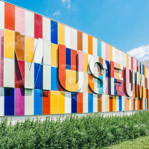 Colorful museum sign