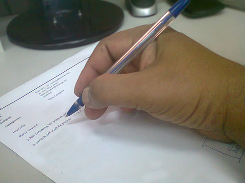 Hand writing with pen