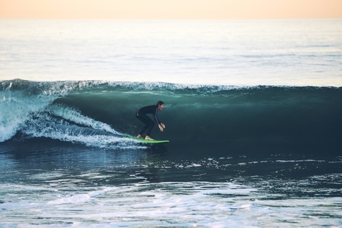 Surfing in the ocean