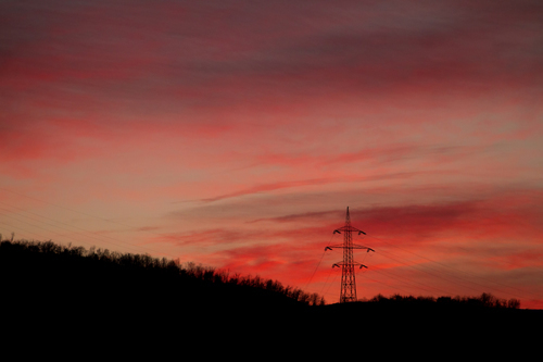 Power line in sunset