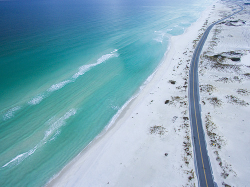 Aerial view of the road near the beach