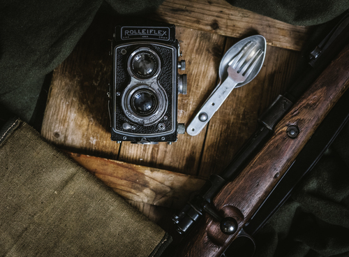 Rolleiflex cámara y viaje del utensilio