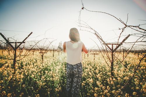 Woman in flower field