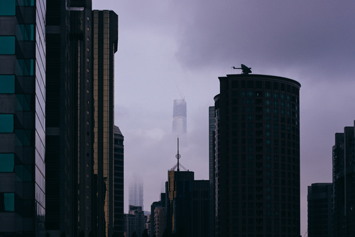 Skyscrapers in cloudy day