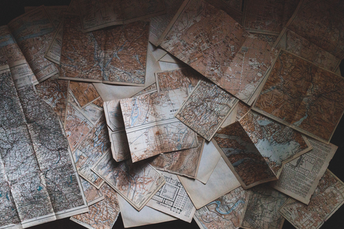 Vintage maps pile