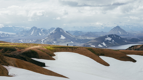 Snowy mountains and lakes