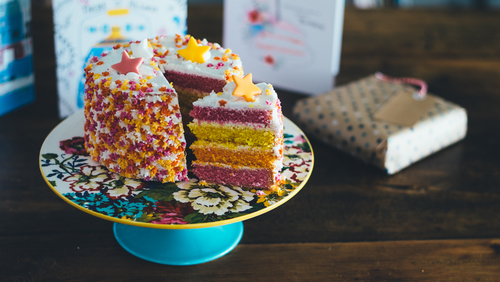Sliced colorful cake image