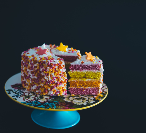 Sliced colorful cake