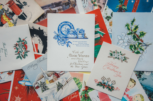Pile of festive postcards