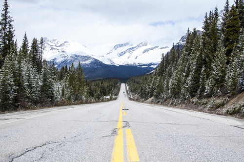 Estrada para glaciar Athabasca, no Canadá