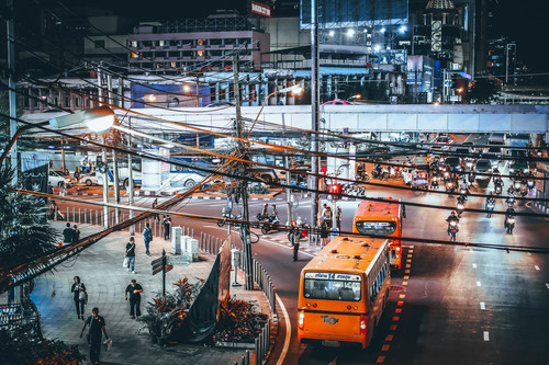 Trångt på gatorna i Bangkok, Thailand