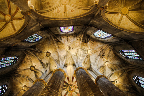 Church ceiling in Barcelona, Spain
