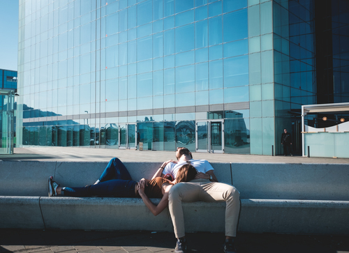 Resting couple in Barcelona, Spain