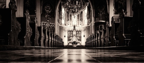 Black and white church altar