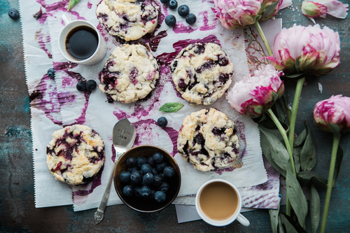 Blueberry scones with flowers