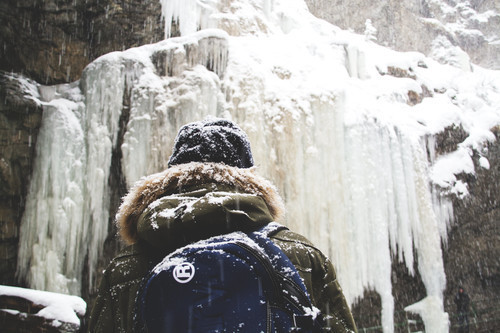 Hiking in frozen nature