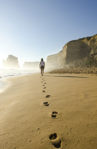 Girl leaving footsteps