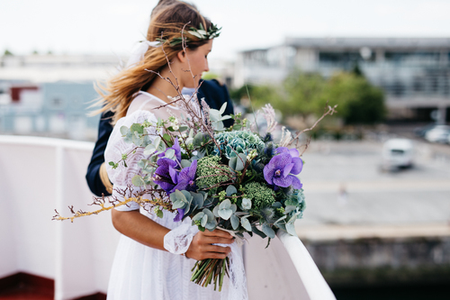 Bride holding a large bouquet