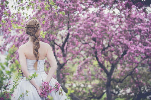 Bride in an orchard