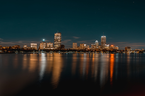 Bright skyline over water