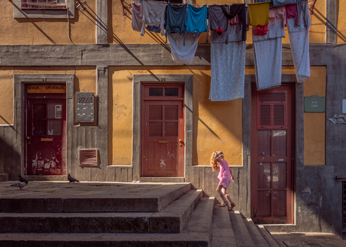 Girl climbing the stairs