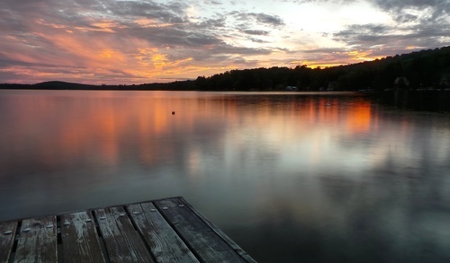 Calm lakeside sunset