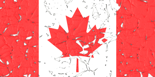 Canadian flag with peeled parts