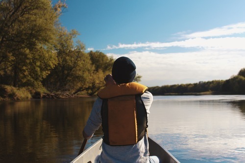 Canoeing in a river in Maine