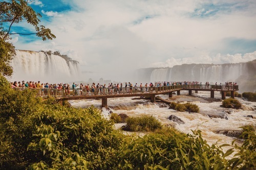 Tourists watching Brazilian falls