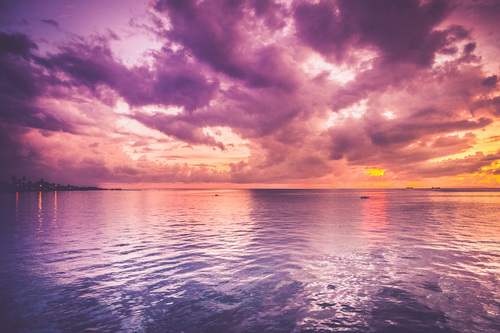 Sunset And Cloudy Sky Over Water Free Backgrounds