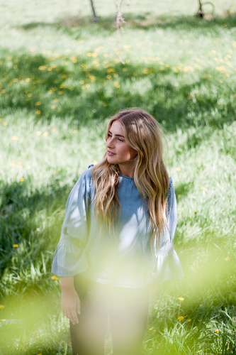 Blonde girl in flowery meadow