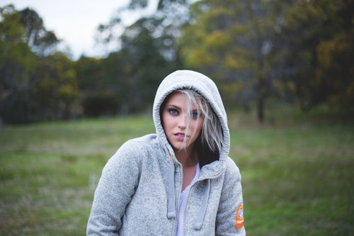 Blonde with hoodie