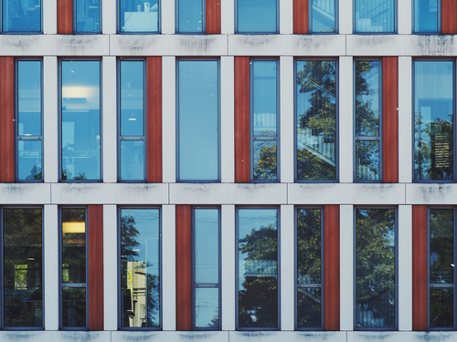 Window facade with red color