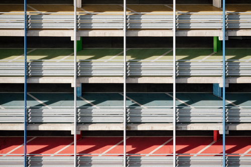 Colorful parking garage ramps