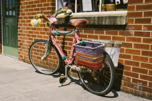 Colorful yarn on bike