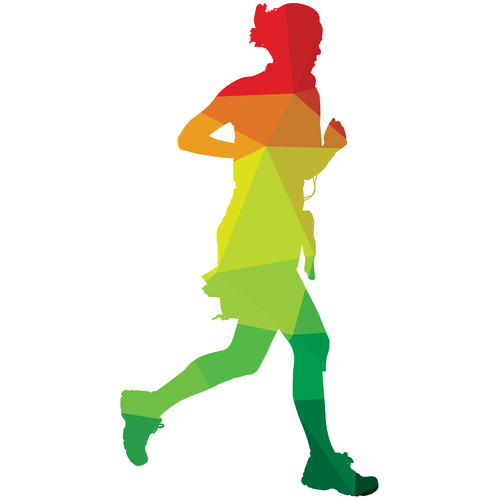 Woman jogging colored silhouette
