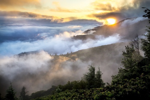 Montanhas na neblina