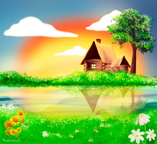 Dřevěná chata ilustrace