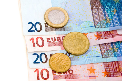 Euro banknotes and coins