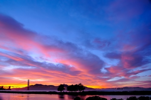 Apus de soare pe Podul Golden Gate