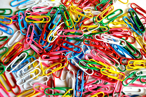 Pile of colorful paperclips