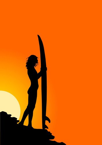 Silhouette of a surfer girl