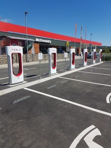 Tesla charging station and McDonalds