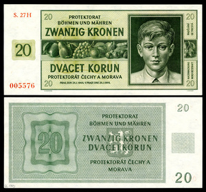 Protectoratul Boemiei și Moraviei 20 coroane