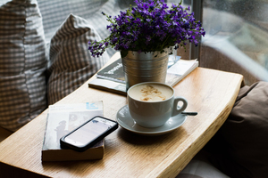 Coffee, flowers and books