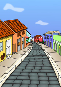 Small town street illustration