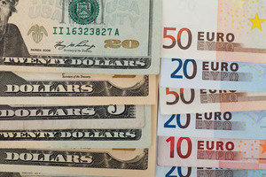 Dollars and euros close up