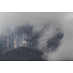 Parachute in front of fog