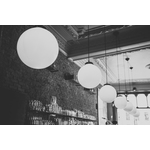 Cafe with light bulbs hanging