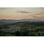 Carpathian mountains in sunset sky